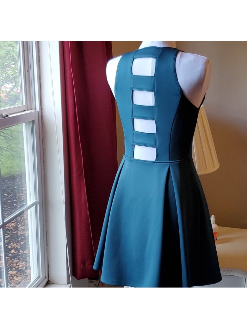 Abercrombie & Fitch Teal dark Green Backless Fit-and-Flare Dress